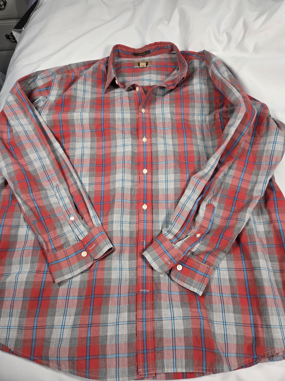 The Foundry Supply Co. Red and Gray Plaid Button-Down Shirt with Blue Accents